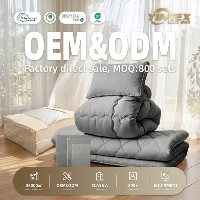 Yintex OEM ODM Japanese Style 7-Piece Comforter Set Single 50mm Ultra-Thick Solid Cotton Three-Layer Mattress Washable Oeko-tex