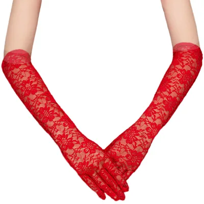Hot Selling Floral Lace Gloves for Women Long Wedding Gloves Elbow Length Gloves