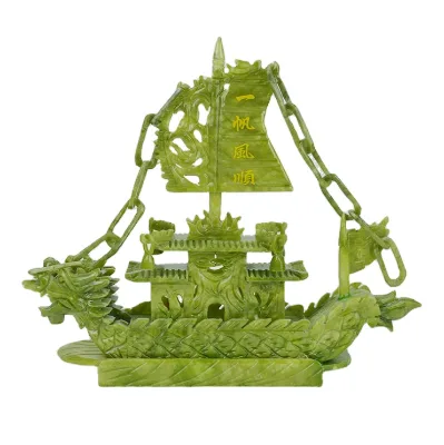 Natural Chinese Jade Dragon Boat Craft for Decor