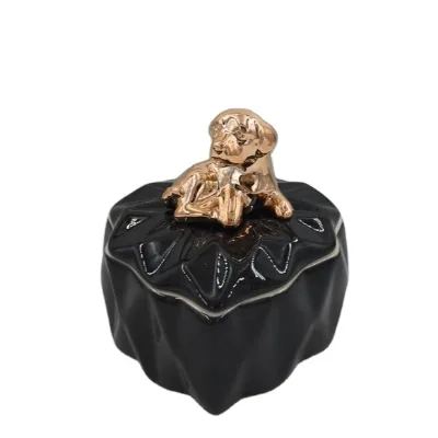 Popular Ceramic Jewelry Box,custom Ceramic Box,Ceramic Gold Dog Trinket Box 7" X 3.75"
