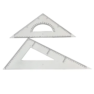2pcs 40cm PVC Cheap Office Stationery Heavy Duty Triangle Ruler Plastic Transparent Teacher Geometry Set Right Angle Ruler