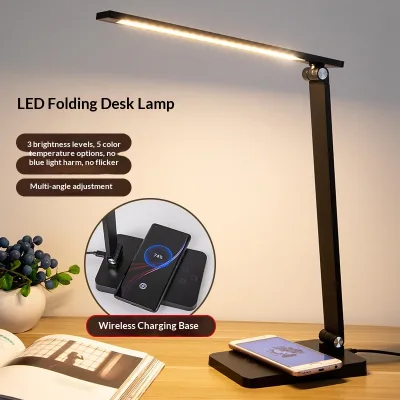 LED Three-Button Folding Touch Dimming Wireless Charging USB Powered Plastic RoHS Certified Desk Lamp Student Reading Light Lamp