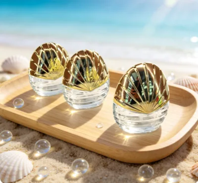 30ml Scallop Shell Shape Clear Glass Cream Jar in Stock Multi Size Cosmetic Pot With Gold Seashell Lid for Eye Cream Face Cream