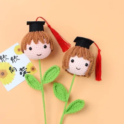 2025 Graduation Gifts for Teacher Season Crochet Flowers Hand-knitted Artificial Flowers Bouquet Crochet Flower Graduation Gift