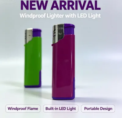 Customized Design Windproof Rechargeable Gas Lighter Multi-function pink Flame Lighter with LED Flashlight