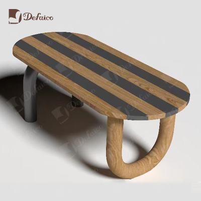 Factory-made Aluminum Alloy Outdoor Furniture with Wood-grain Tabletop and Metal Legs  Rustic Table