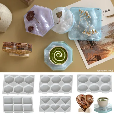 6 Cavity Geometric Tray Silicone Mold Suitable for Plaster Diy Hexagonal Octagonal Round square coaster Mold Home Decoration
