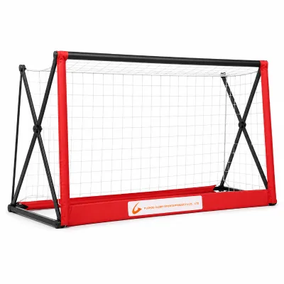 Quick Fold Portable Soccer Goal Black Scissor Support Frame Football Net with Red Reinforced Border for Team Training