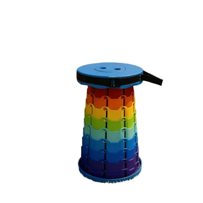Portable Plastic Folding Camping Stool Collapsible Retractable Telescopic Seat with Adjustable Height Carry Strap for Fishing