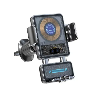 66W Magnetic Car Wireless Charging Mobile Phone Holder Air Outlet Navigation Bracket Transparent Vehicle Mount for Smartphones