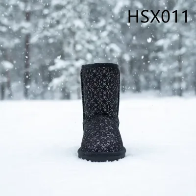 LXG,Winter Walks Warm Real Wool Insole&Lining Lady Boots Super Anti-slip TPR Sole Snow Boots with Rivet Decoration HSX011