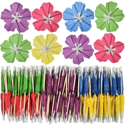 Disposable Eco-Friendly Umbrella Cocktail Sticks Flower Shape Fruit Picks for Party Celebration Directly From Factory