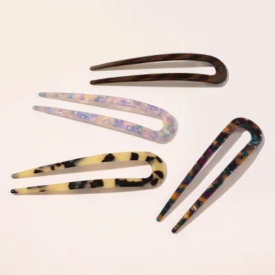 Korean Colorful U Shape Hairpin Girl Marbling Tortoiseshell Acetate Hair Pin Fork Accessories for Chinese Hair Accessories
