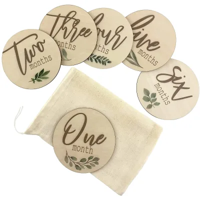 2024  Custom Factory  Laser Engrave Wooden Discs Baby Milestone Cards Wooden With Family