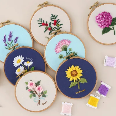 Embroidery Kit Needlework DIY Hand Mine Stamped Pattern Cross Stitch Thread Embroidery Hoops Kit for Handcrafts Beginners
