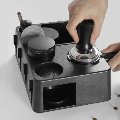 Custom Logo ABS Multifunction Coffee Tamping Station Coffee Portafilter Holder With Knock Box