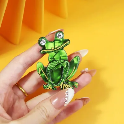 Handmade Fashion Animal Accessories Acrylic Cartoon Frog Brooch Clothing Bag Badge