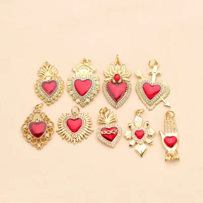 High Quality Heart-shaped Red Pendant Accessory Copper Drop Oil Necklace Bracelet Earrings and Pendant