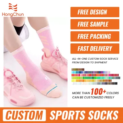 Custom Knit Logo Anti-Slip High Crew Spandex Breathable Moisture Wicking Sports Socks for Adults