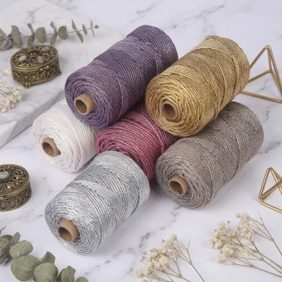 Sparkly Metallic Macrame Rope 3mm Cotton Cord for DIY Crafts Christmas Decorations and Crochet Projects