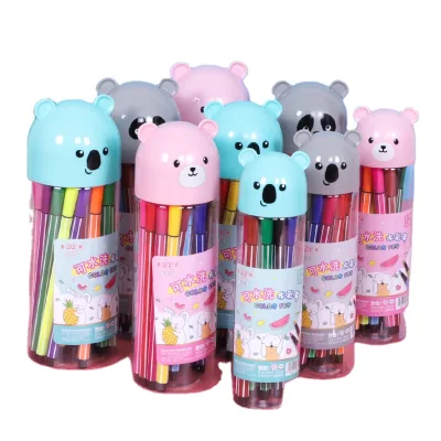Cartoon Bear Colorful 12 24 36 Color Graffiti Water Color Pen DIY Handmade 6pcs One Set Painting Brush