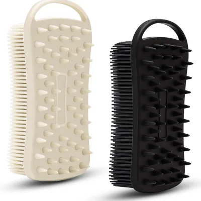 Factory Custom Handheld Rectangular Double-Sided Silicone Exfoliating  Shower Bath Brush With Hanging Loop