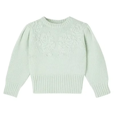 Kids' Light Green Knit Sweater with Embossed Floral Pattern
