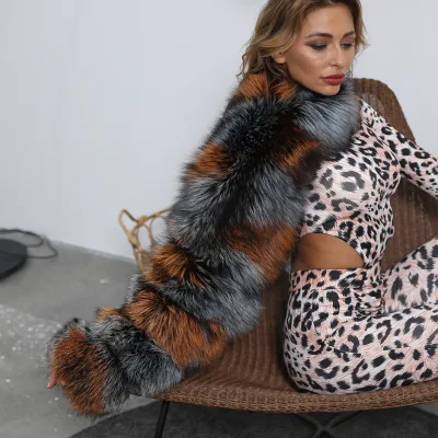 Fashion Ladies Winter Warmer Fluffy Raccoon fox Fur Long Sleeve