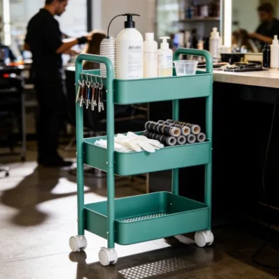Modern Carbon Steel Kitchen Shelf Freestanding Multi-Tier Unit Wheels; Compact Mobile Cart for Home Use