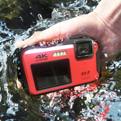 4K 64MP Dual Screen Digital Underwater Camera with Slow Motion Recording