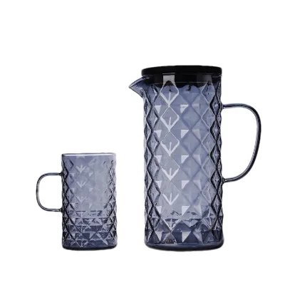 Personal Use Dark Grey Borosilicate 1300ml Glass Pitcher With 4 Cups Set