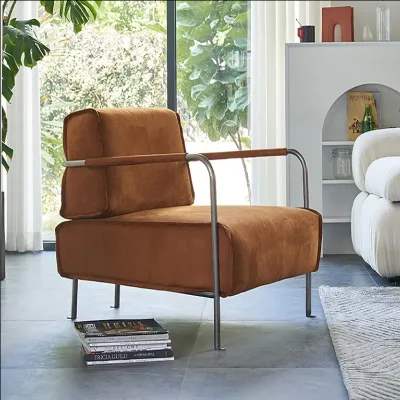 Nordic Light Luxury Leisure Chair Stainless Steel Leg Chair Living Room  Fabric Armrest Chair