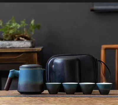 Travel Tea Set Japanese Style One Pot Four Cups Outdoor Portable Bag Household Ceramic Kung Fu Teapot Set Quick Cup