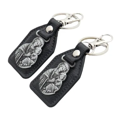 Retro Metal Leather Christian Keychain Religious Figure Catholic Church Accessories Promotional Souvenir Gift Keychain Keyring