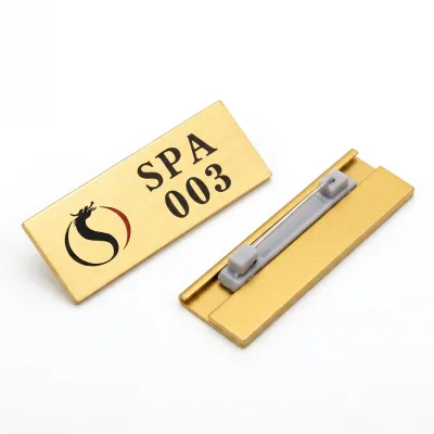 Custom logo & Name Metal Employee Badge Aluminium Alloy Lapel Pin Badge Hospitality Staff Uniform Chest Name Badge Plate