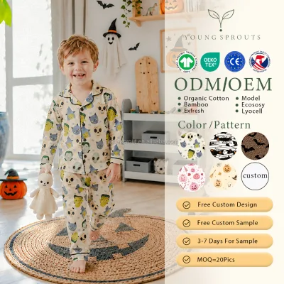 Young Sprouts Kids Boys Organic Cotton Button Front Classic Pajama Set Monster Skull Print Halloween Sleepwear Soft ODM OEKO-TEX