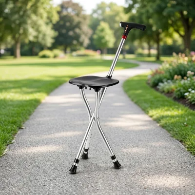 CE Certified Applicable to Different Places Aluminium Plastic Folding Tri-leg Cane Chair with Seat 113kg Load Capacity