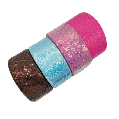 New Design 3 Inch 75mm Rainbow Sparkly Fabric Glitter Irreversible Sequin Lace Ribbon