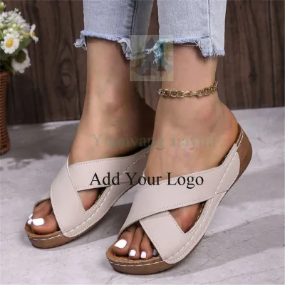 Wholesale Large Size Summer New Open Toe Cross Platform Wedge Sandals for Women