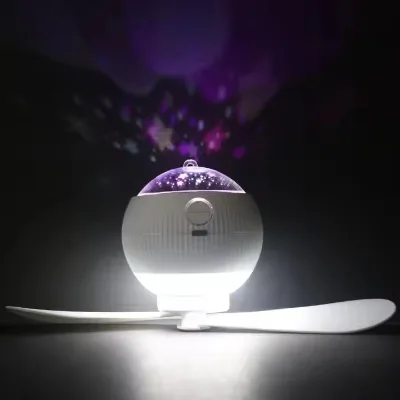 New Arrival 3-in-1 Portable USB Rechargeable Projector Fan with LED Starlit Sky Light European Design Style DC Motor Quiet