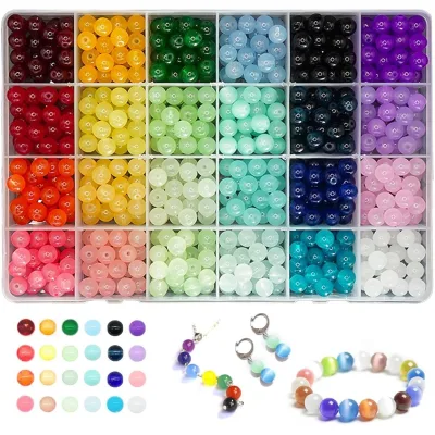 Custom 8mm Colored DIY Bracelet Accessories ,Glass Beads Box Set , Jewelry Bead Set