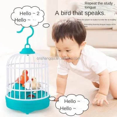 Yuglow Kids Sound Controlled Induction Bird Toy Simulation Metal Cage Light-Up Learn-to-Talk Toy for 0-24 Months Unisex