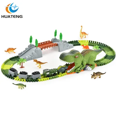 HT P880 Dinosaur Electric Train Track Toy Set-Large Size Plastic Construction Music Lights DIY Assembly Alkaline AAA Battery