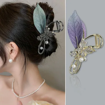 Large Embroidered Leaf  Hair Clip Hair Claw Clips for Women, Large Strong Butterfly Hair claw Clips  for Women Thick Hair
