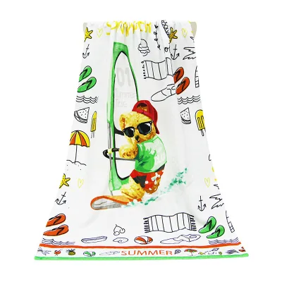Wholesale Eco-friendly Custom Cotton Digital Printed Bath Towel with Funny Bear Pattern