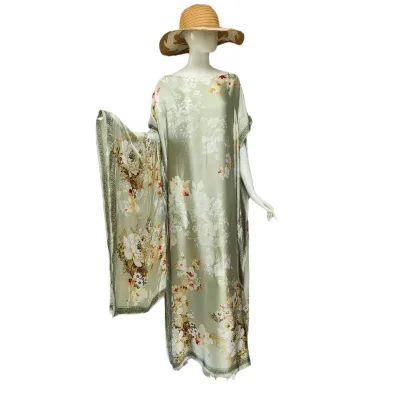 Women's Vintage Luxury Summer Silk Abaya Long Dress for Beach Plus Size Two-Piece Set African Muslim Style ODM Supply