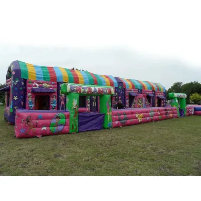 Circus Themed Giant Inflatable Obstacle Course Full Print Cartoon Magician Animal Inflatable Maze Tunnel Slide Combo