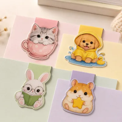 Custom Magnetic Paper Bookmarks with Reusable Die-Cut Design Featuring Cute Cartoon Prints