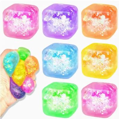 New Arrival Ice Cube-Shaped Glittery Maltose Squishy Stress-Relief Toy Thermoplastic Rubber Material Slow-Rebound Decompression