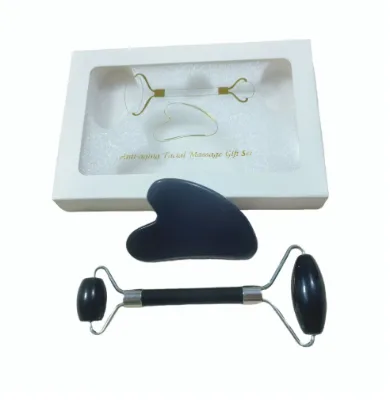 Juego de regalo de cuidado facial con rodillo masajeador y tabla de raspado de obsidiana jade natural